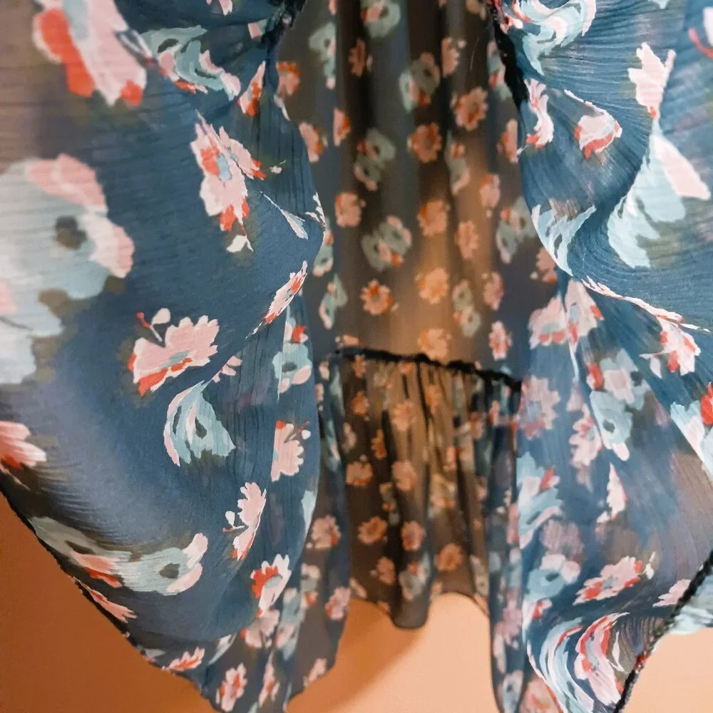 *CLEARANCE* S - M Boho BILLABONG Floral Chiffon breezy Long Sleeve summer dress - Picture 7 of 8